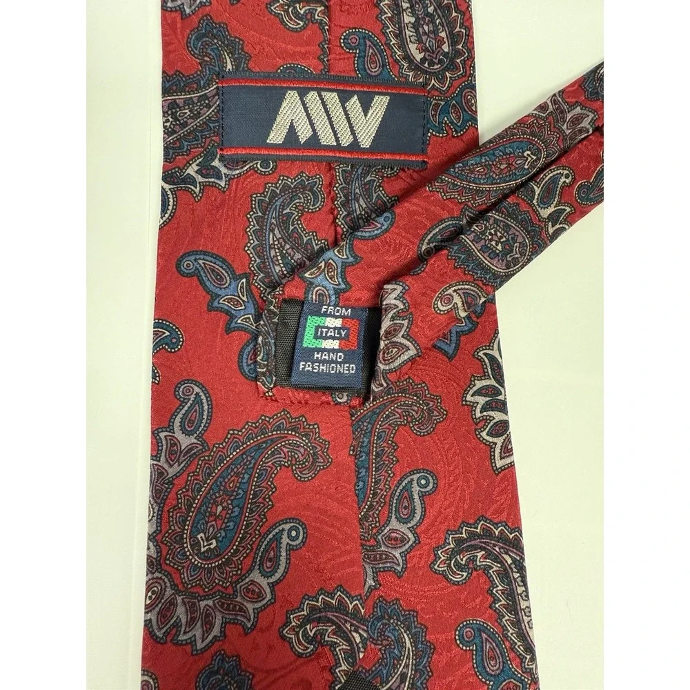 AIW Tie Red Paisley 100% Silk 59.5x3.75